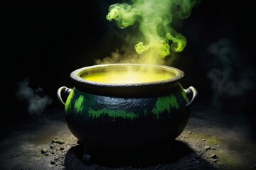 witch Cauldron on fire, magic cauldron, fiery pot, Halloween illustration