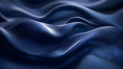 Fototapeta premium An abstract close-up of flowing, dark blue fabric creating smooth, undulating waves. The deep color and texture evoke a sense of elegance and tranquility.