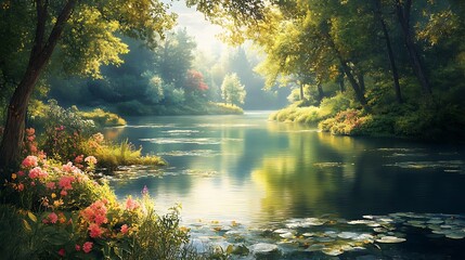 Obraz premium Serene reflection of nature in a tranquil lakeside landscape