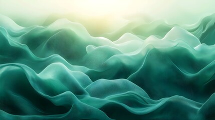 Obraz premium A tranquil abstract landscape featuring soft, flowing teal waves under a gentle glowing light, creating a serene and calming atmosphere full of depth and texture.