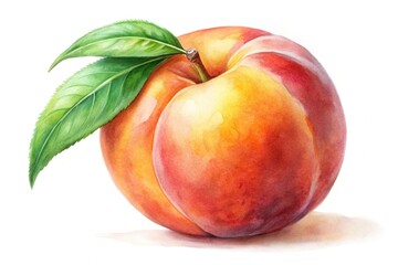 Watercolor painting of a peach isolated on white background