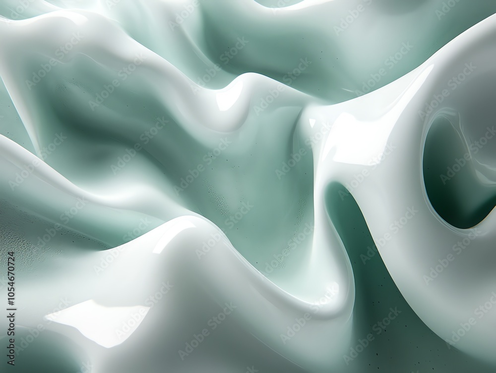 Poster abstract close-up of a light blue, smooth, and flowing substance with soft lighting.