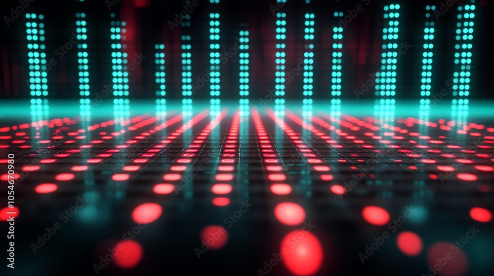 Aufkleber Abstract background with glowing red and blue lights, creating a futuristic digital grid.