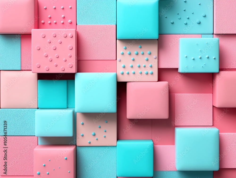 Poster abstract colorful blocks with textured surfaces in pink and blue hues.