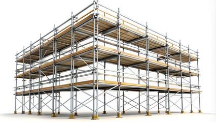 Scaffolding isolated on white background, creating a forced perspective effect