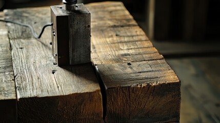Close-up of a Metal Lamp Base on a Wooden Surface