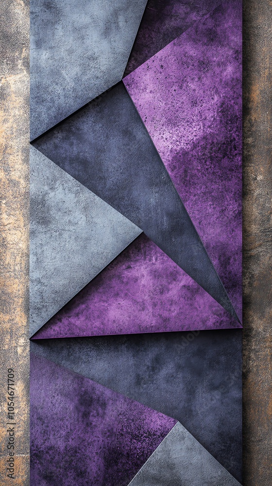 Poster Abstract geometric pattern with purple and gray textured triangles.