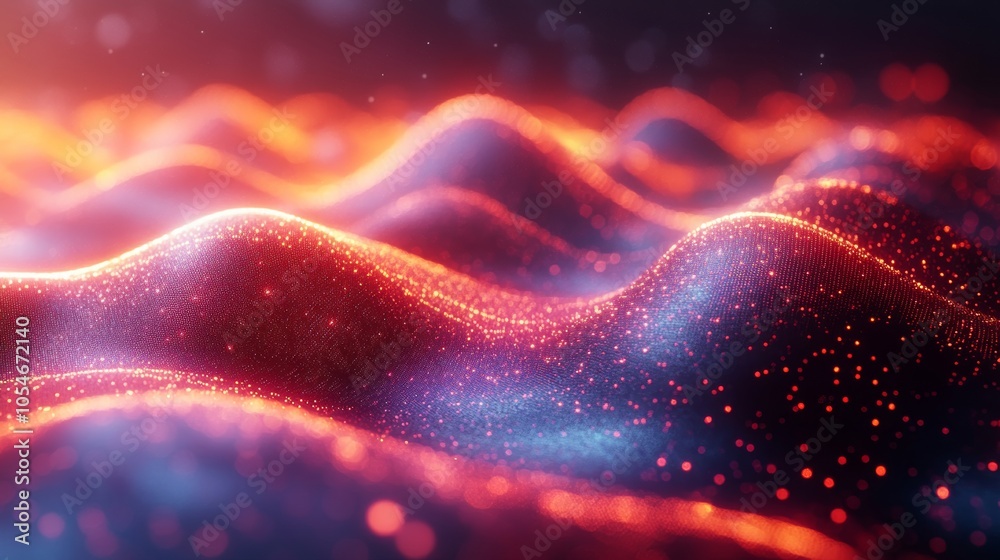 Poster abstract glowing wave of particles, futuristic digital background. technology and innovation concept