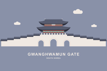 Gwanghwamun Gate in South Korea flat style vector illustration