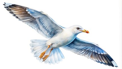 Obraz premium watercolor painting of a seagull flying in the sky