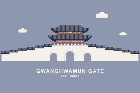 Gwanghwamun&nbsp;Gate in South Korea flat style vector illustration