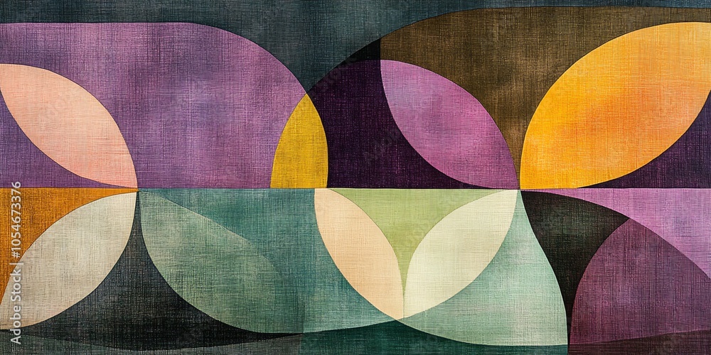 Aufkleber abstract geometric shapes in warm and cool colors, textured background.