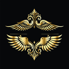 Obraz premium Celestial Gold Wings: Decorative Frames with Iconic Angel & Bird Wing Motifs