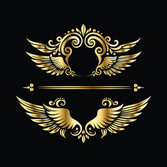 Naklejka premium Celestial Gold Wings: Decorative Frames with Iconic Angel & Bird Wing Motifs