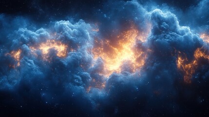 Naklejka premium A Cosmic Nebula with Vivid Blue and Orange Hues