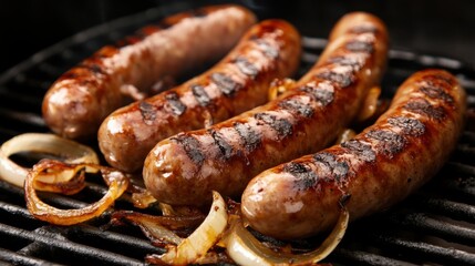 A German chef expertly crafting a savory batch of bratwurst sausages on the grill with