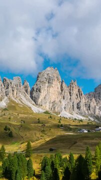 Time Lapse of Dolomites Italy landscape Pizes de Cir Ridge in South Tyrol, Western Dolomites - Italy tourist attraction for nature travel and outdoor acticity. Breathtaking landscape of Northern Italy