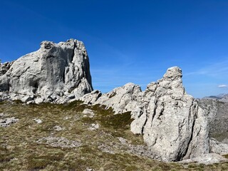 Rocky ridge of Tulove grede or karst mountain peak of Tulovice - Velebit Nature Park, Croatia (Stjenoviti greben Tulove grede ili krški planinski vrh Tulovice - Park prirode Velebit, Hrvatska)