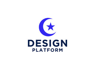 Obraz premium Moon Star Logo. Crescent with Sparkle Star Combination isolated on White Background. Usable for Islamic Logos.