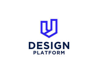 Fototapeta premium Initial Letter U Logo. Blue Line Icon isolated on White Background. Usable for Business and Technology Logo.