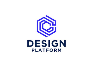 Blue Abstract Initial Letter C Logo with Negative Space isolated on White Background.