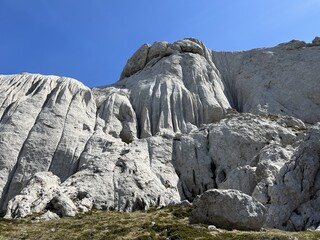 Rocky ridge of Tulove grede or karst mountain peak of Tulovice - Velebit Nature Park, Croatia (Stjenoviti greben Tulove grede ili krški planinski vrh Tulovice - Park prirode Velebit, Hrvatska)