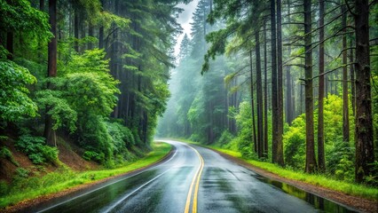 Obraz premium Scenic road winding through a rainy forest