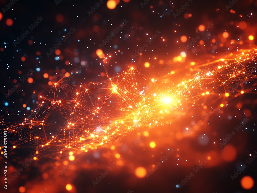Poster Abstract background with glowing particles and lines forming a network.