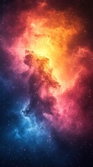 Naklejka premium Cosmic Nebula with Red and Blue Clouds and Scattered Stars