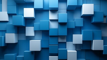Abstract Blue and White Background with St technique, 3D blocks in shades of blue arranged to create an elegant pattern