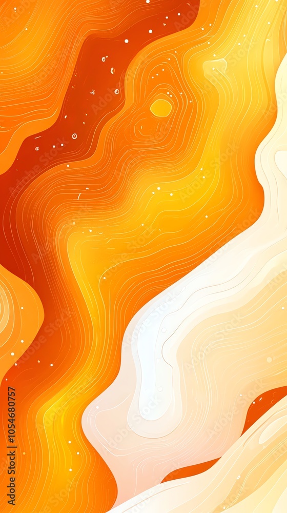 Poster abstract background with orange and white swirls and a yellow sun.
