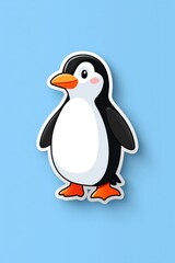 Obraz premium Cute cartoon penguin with a friendly expression, featuring a black and white body and orange beak and feet.