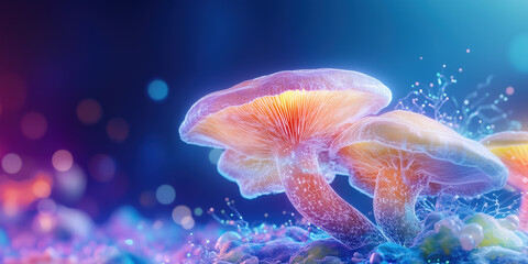 Naklejka premium Turkey Tail Mushroom Extract Promoting Gut Health and Immune Support with Hologram Visualization