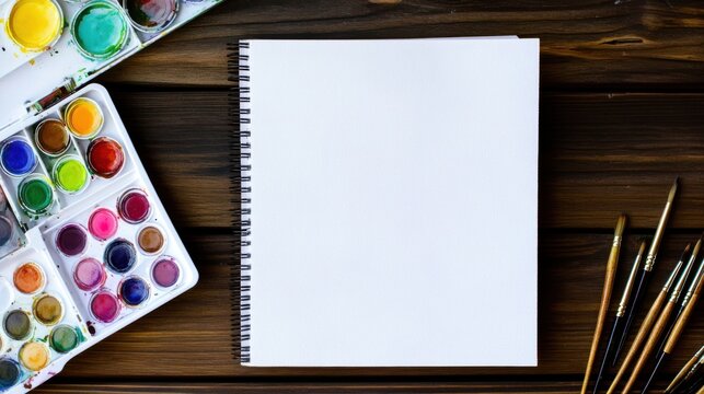 Artistic New Year gifts with a set of watercolor paints, sketchbooks, and an art class voucher