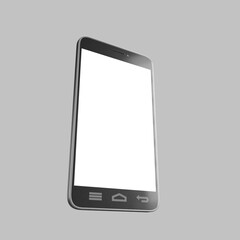 Modern smartphone showing blank screen on gray background