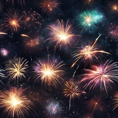 
New Year Fireworks, background panorama, firework pyrotechnics and sparklers on dark black night sky texture., colorful, fireworks, beautiful, night sky, sparkle,