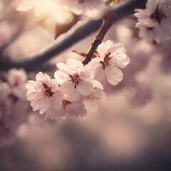 
Detail of cherry blossom tree in spring, golden light, cinematic, realisitc, detailed, real, contrast, clear.
