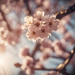 
Detail of cherry blossom tree in spring, golden light, cinematic, realisitc, detailed, real, contrast, clear.
