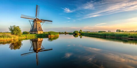 Scenic view of Dutch windmill landscape