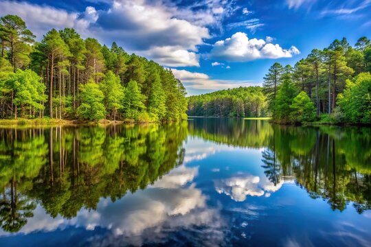 Scenic view of Evergreen Nature Preserve in Charlotte North Carolina with symmetrical composition