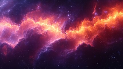 Obraz premium Cosmic Nebula with Orange and Purple Swirls and Scattered Stars