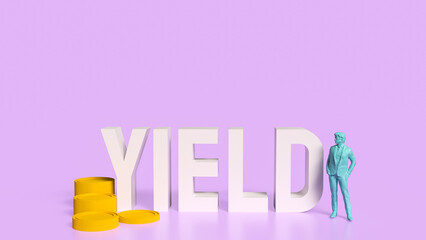 The white text and Business man and coins for yield concept 3d rendering.