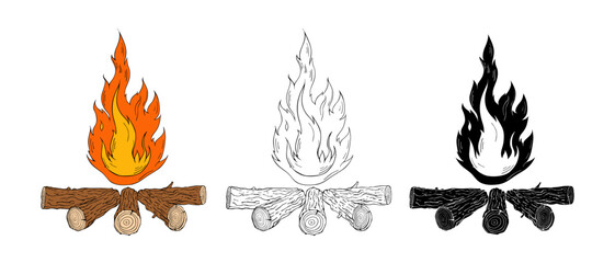 Bonfire, wood logs Vector illustration