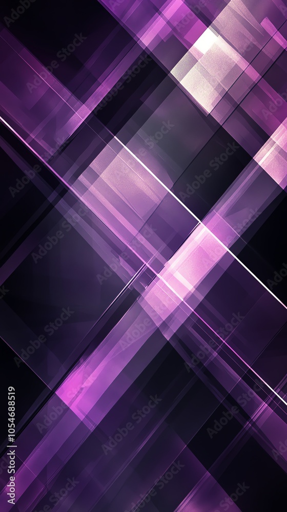 Poster Abstract background with overlapping diagonal lines in shades of purple and white.