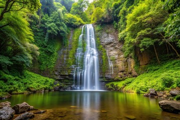 Scenic view of Manoa Falls Waterfall and pond in Hawaii