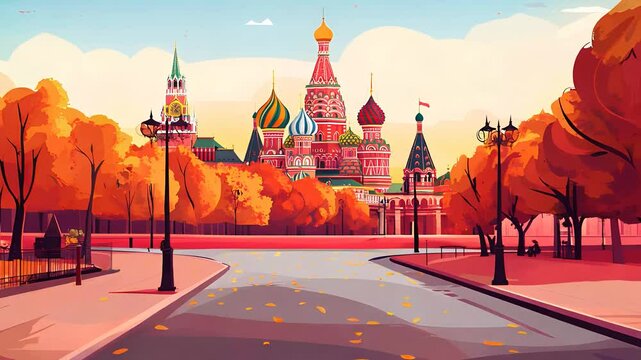 Moscow's iconic Red Square and St Basil's Cathedral bathed in the golden light of winter sunset