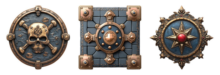 Vintage Shield Designs on Transparent Background