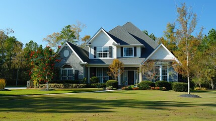 Suburban Home with Brick Exterior and Green Lawn