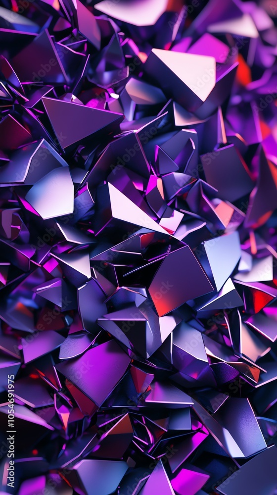 Poster abstract background with a pile of sharp purple and pink geometric shapes.
