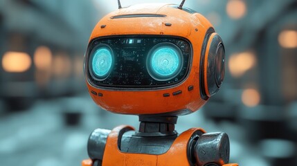 Fototapeta premium A friendly robot with glowing eyes in a futuristic setting.